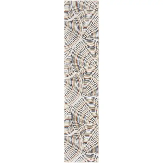 Blue and Ivory Abstract Power Loom Washable Runner Rug Photo 1