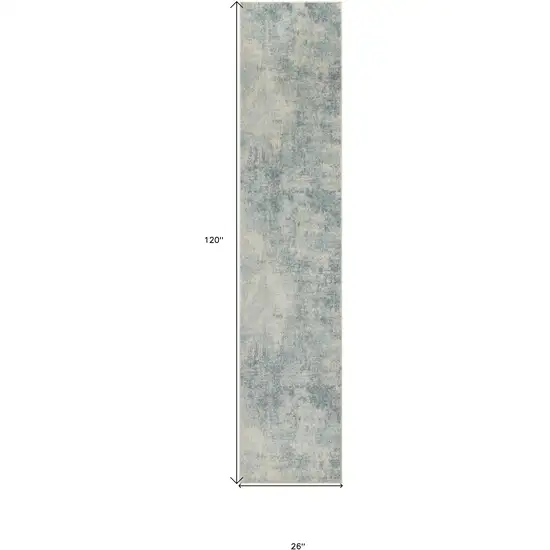 Blue and Ivory Abstract Power Loom Washable Runner Rug Photo 8