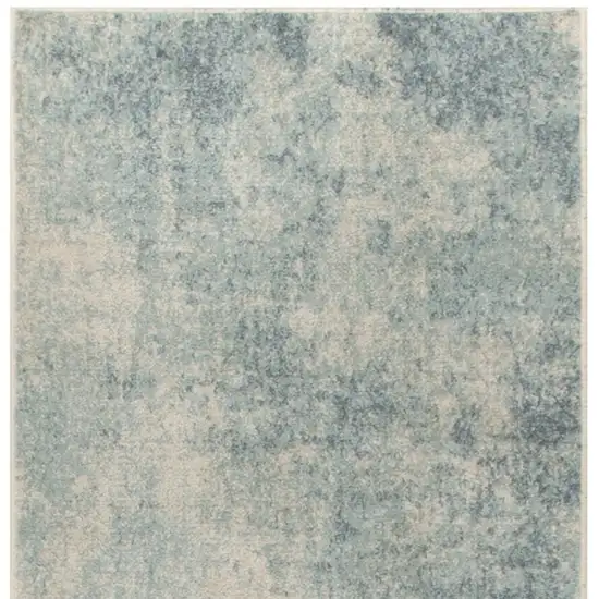 Blue and Ivory Abstract Power Loom Washable Runner Rug Photo 3