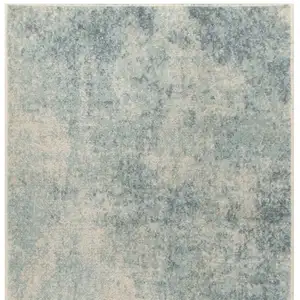 Photo of Blue and Ivory Abstract Power Loom Washable Runner Rug