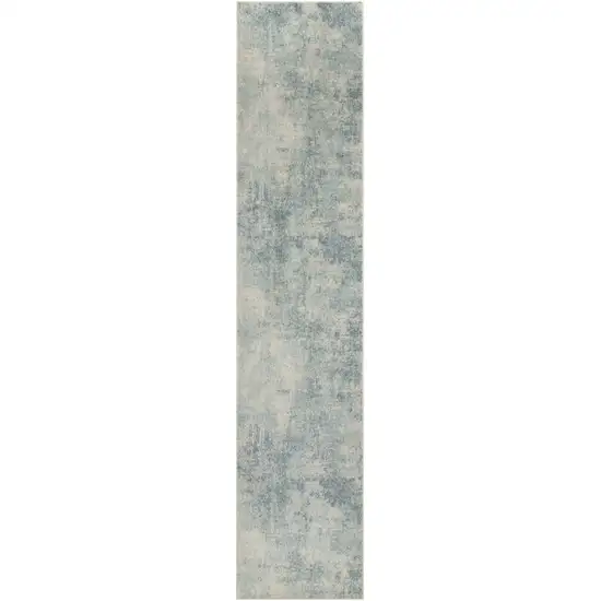 Blue and Ivory Abstract Power Loom Washable Runner Rug Photo 2