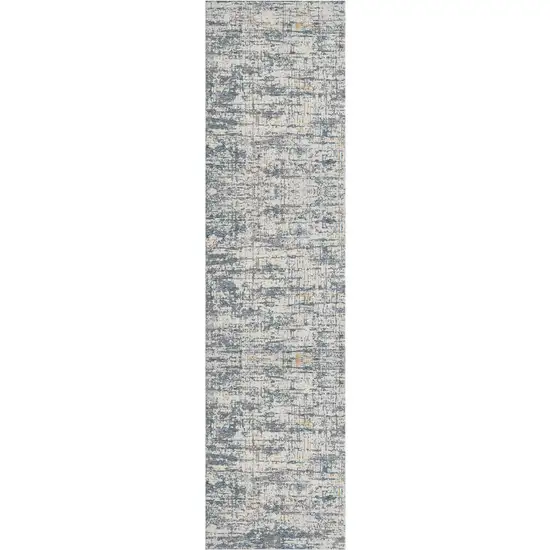 Blue and Ivory Abstract Runner Rug Photo 2