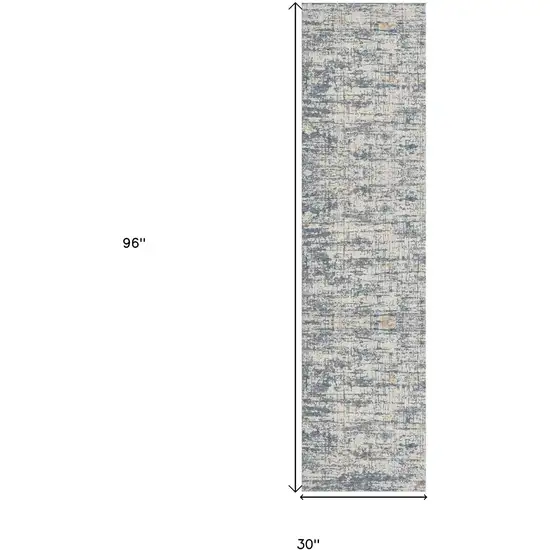 Blue and Ivory Abstract Runner Rug Photo 3