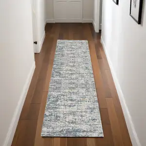 Photo of Blue and Ivory Abstract Runner Rug