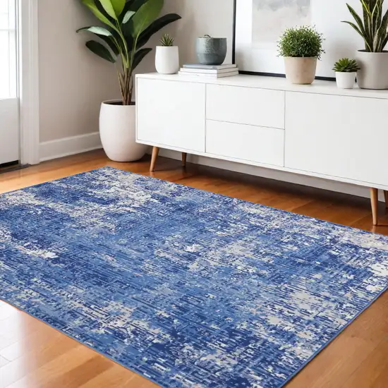 Blue And Ivory Abstract Dhurrie Area Rug Photo 1