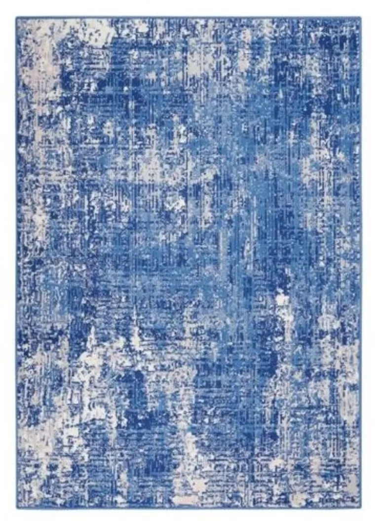 Blue and Ivory Abstract Splash Area Rug Photo 2