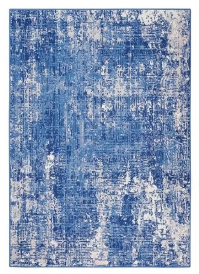 Blue and Ivory Abstract Splash Area Rug Photo 4