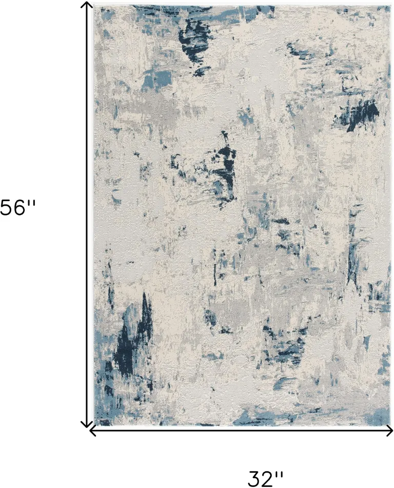 Blue and Ivory Abstract Strokes Area Rug Photo 1