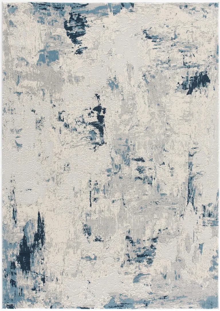 Blue and Ivory Abstract Strokes Area Rug Photo 3