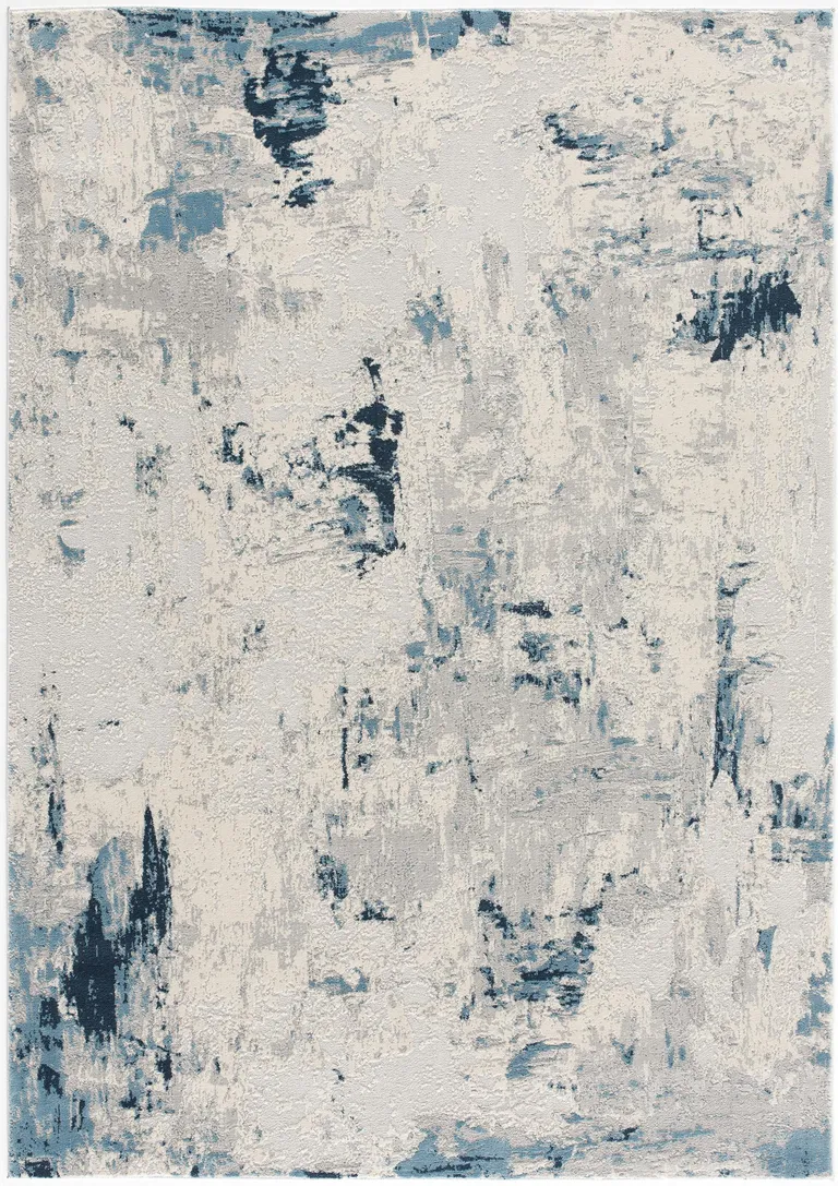 Blue and Ivory Abstract Strokes Area Rug Photo 4