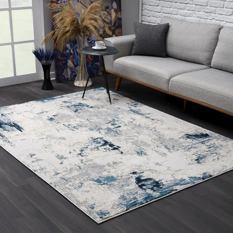 Blue and Ivory Abstract Strokes Area Rug Photo 5