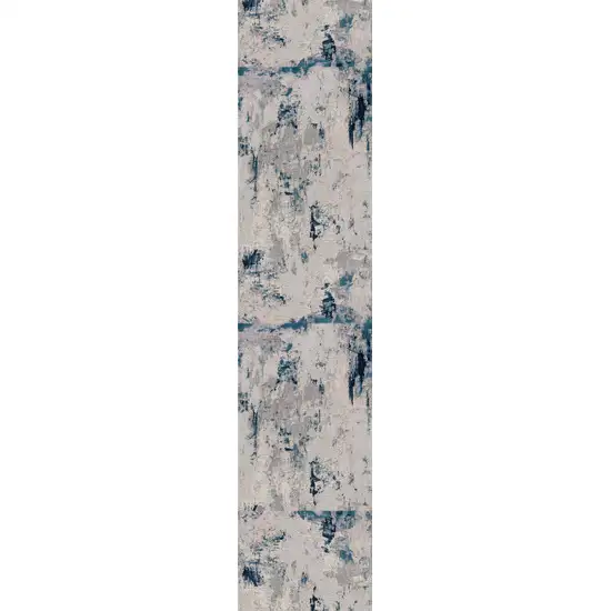 Blue and Ivory Abstract Strokes Runner Rug Photo 3