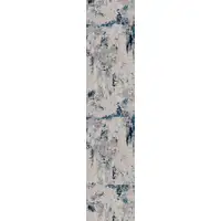 Photo of Blue and Ivory Abstract Strokes Runner Rug