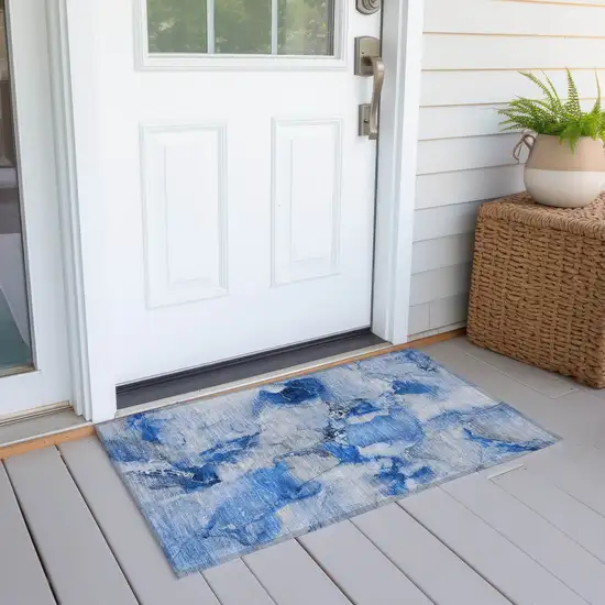 Navy Blue Abstract Washable Indoor Outdoor Area Rug Photo 6