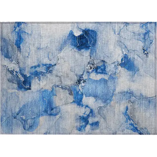 Navy Blue Abstract Washable Indoor Outdoor Area Rug Photo 2