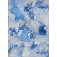 Photo of Blue and Ivory Abstract Washable Non Skid Indoor Outdoor Area Rug