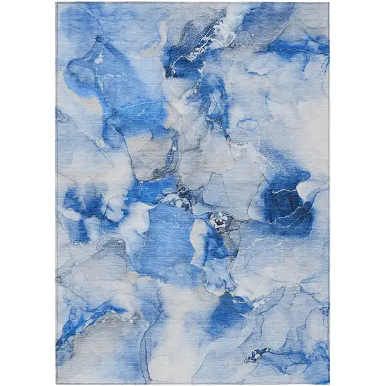 Blue and Ivory Abstract Washable Non Skid Indoor Outdoor Area Rug Photo 1