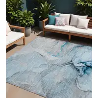 Photo of Blue and Ivory Abstract Washable Non Skid Indoor Outdoor Area Rug