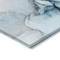 Photo of Blue and Ivory Abstract Washable Non Skid Indoor Outdoor Area Rug