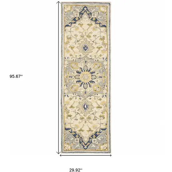 Blue and Ivory Bohemian Runner Rug Photo 5