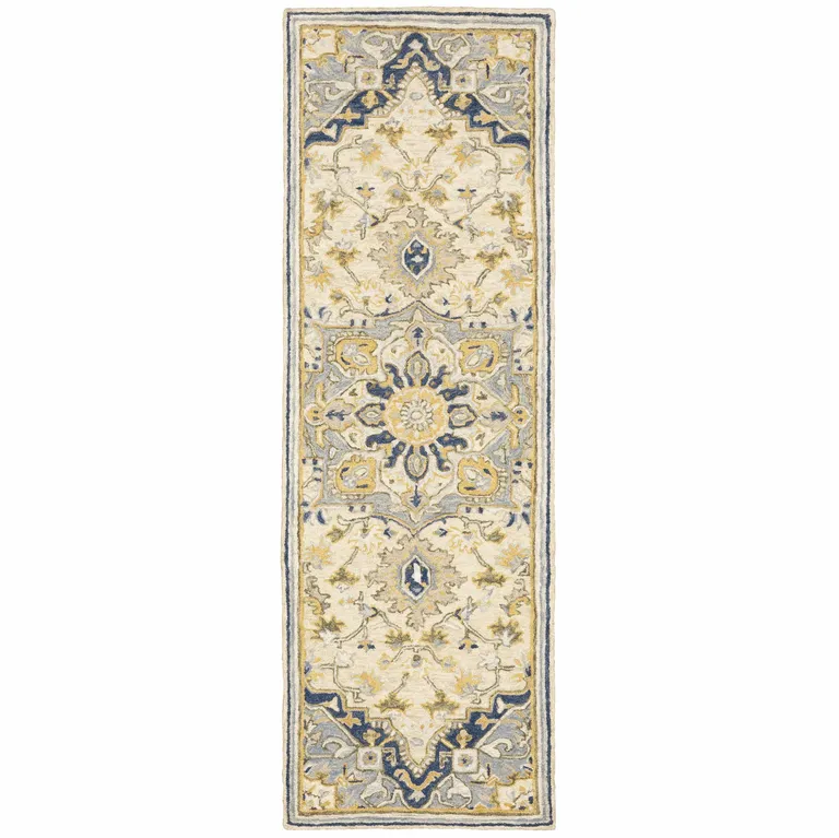 Blue and Ivory Bohemian Runner Rug Photo 1