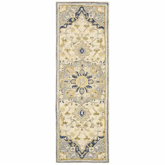 Blue and Ivory Bohemian Runner Rug Photo 1