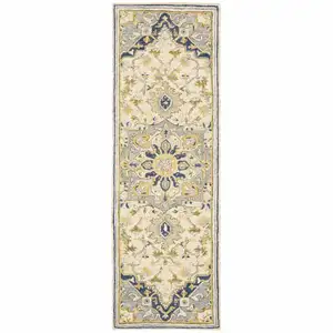 Photo of Blue and Ivory Bohemian Runner Rug