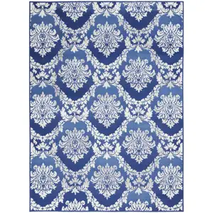 Photo of Blue and Ivory Damask Area Rug