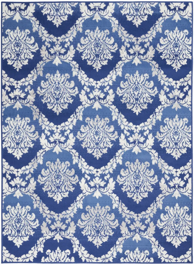 Blue and Ivory Damask Area Rug Photo 1