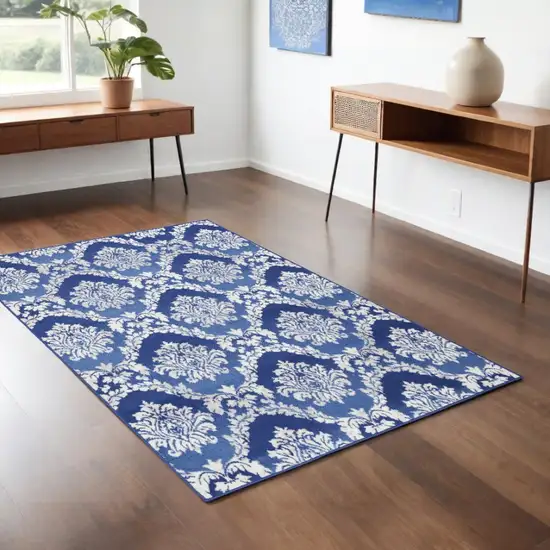 Blue Floral Dhurrie Area Rug Photo 2