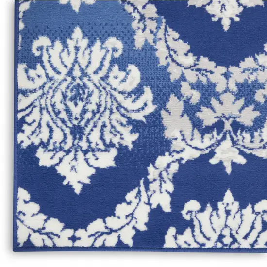 Blue and Ivory Damask Area Rug Photo 4