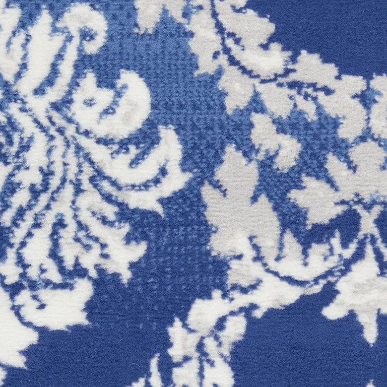 Blue and Ivory Damask Area Rug Photo 5