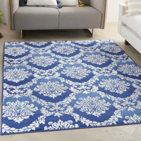 Blue and Ivory Damask Area Rug Photo 7