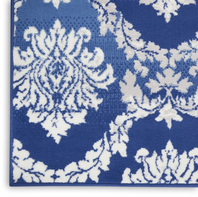 Blue and Ivory Damask Area Rug Photo 4