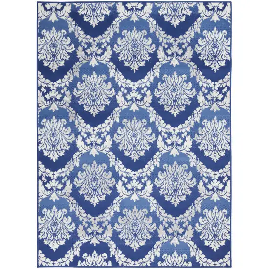 Blue and Ivory Damask Area Rug Photo 1