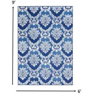 Photo of Blue and Ivory Damask Area Rug