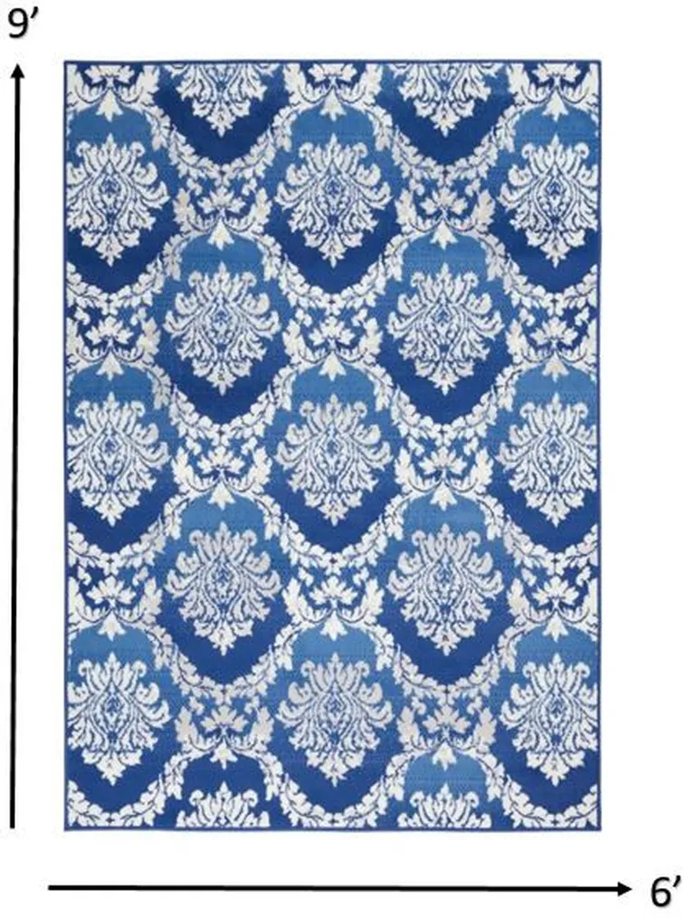 Blue and Ivory Damask Area Rug Photo 1