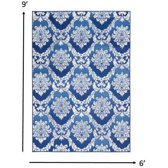 Blue and Ivory Damask Area Rug Photo 6