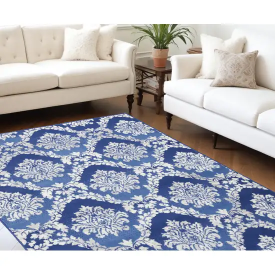 Blue Floral Dhurrie Area Rug Photo 1