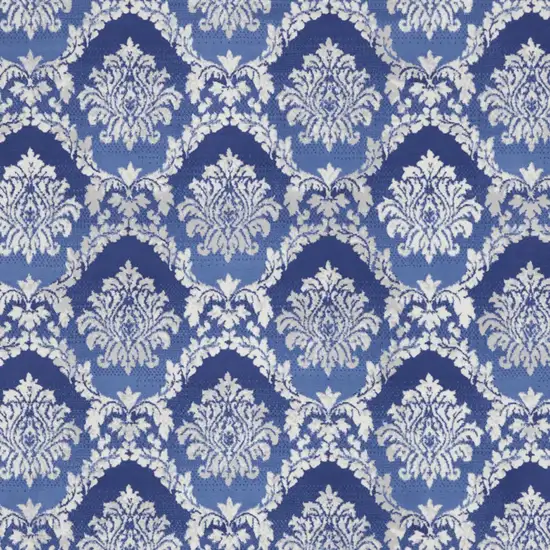 Blue and Ivory Damask Distressed Non Skid Area Rug Photo 5