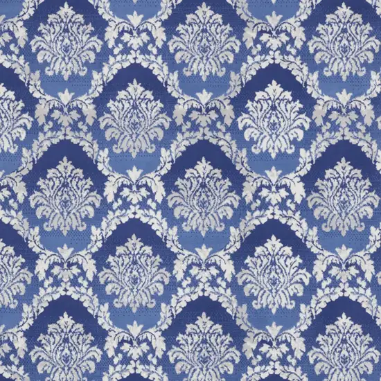 Blue and Ivory Damask Distressed Non Skid Area Rug Photo 5