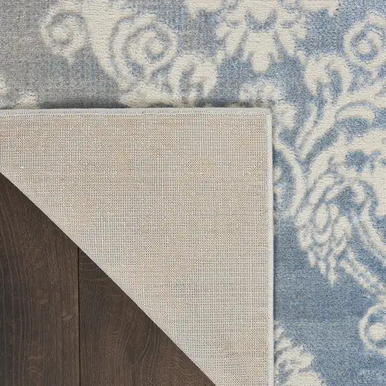 Blue and Ivory Damask Distressed Non Skid Area Rug Photo 5