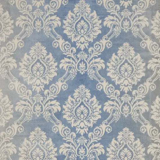 Blue and Ivory Damask Distressed Non Skid Area Rug Photo 6