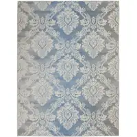 Photo of Blue and Ivory Damask Distressed Non Skid Area Rug