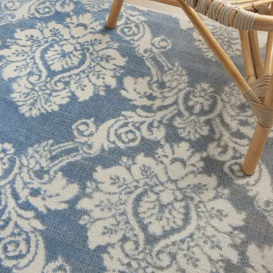 Blue and Ivory Damask Distressed Non Skid Area Rug Photo 8