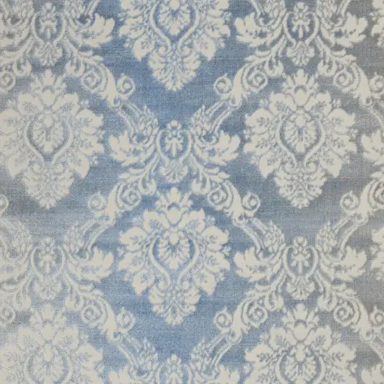 Blue and Ivory Damask Distressed Non Skid Area Rug Photo 6