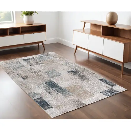 Blue and Ivory Patchwork Power Loom Area Rug Photo 1