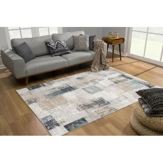 Blue and Ivory Distressed Diamonds Area Rug Photo 3