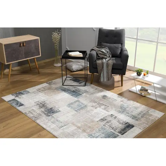 Blue and Ivory Distressed Diamonds Area Rug Photo 4