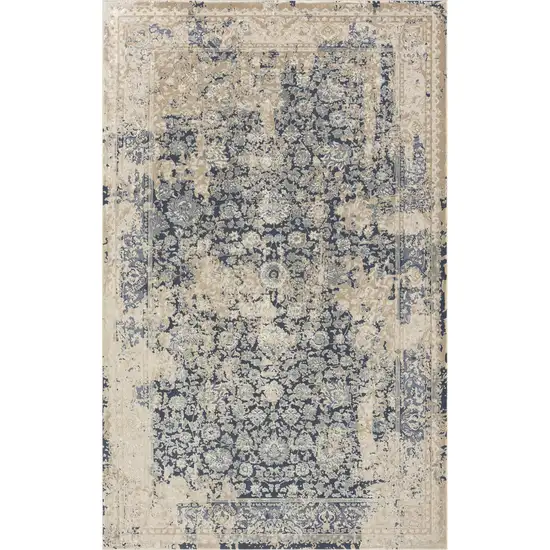 Blue and Ivory Floral Area Rug Photo 2